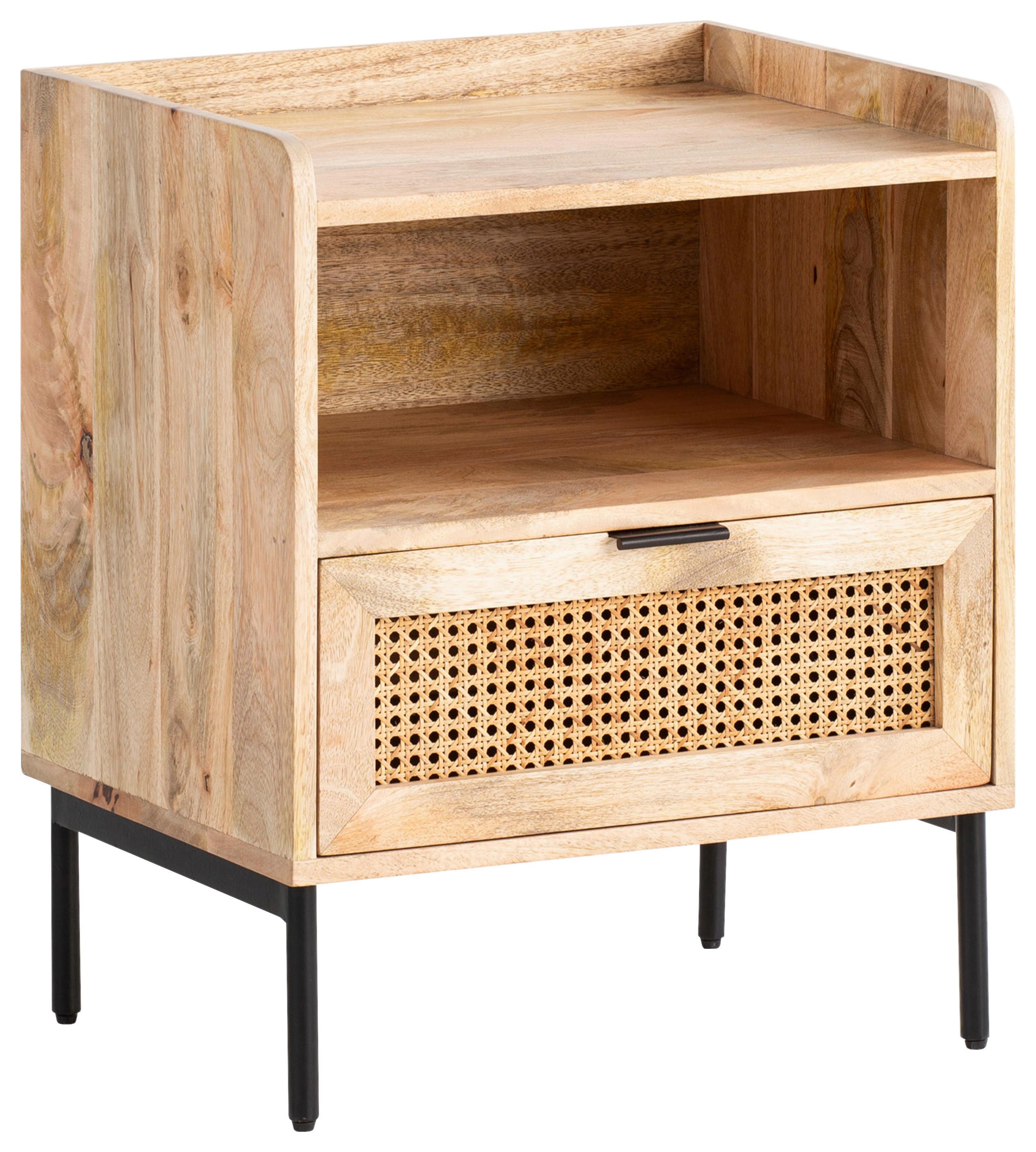 Nachttisch WL6.806 ca.50x60x40cm Mangoholz massiv - Schwarz/Braun, LIFESTYLE, Holz/Metall (50/60/40cm) - MID.YOU