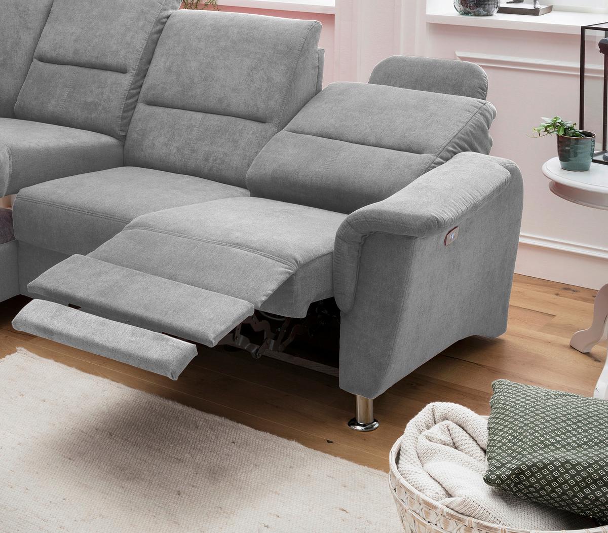 Wohnlandschaft Parole Grau Mikrofaser - Chromfarben/Grau, KONVENTIONELL, Textil/Metall (184/231cm) - Livetastic