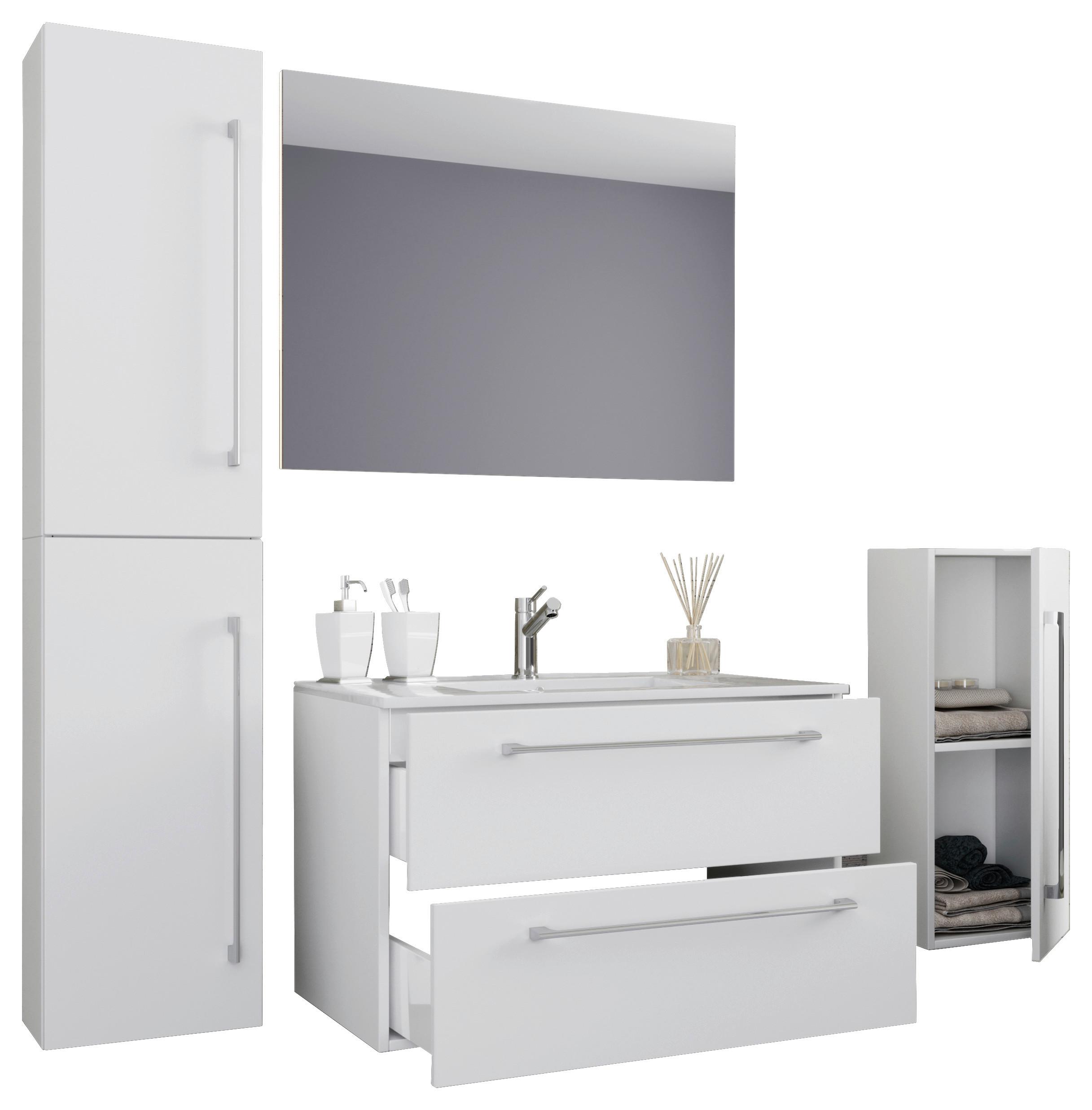Kopalnica Badinos, Bela - bela/barve aluminija, Moderno, kovina/leseni material (146cm) - MID.YOU