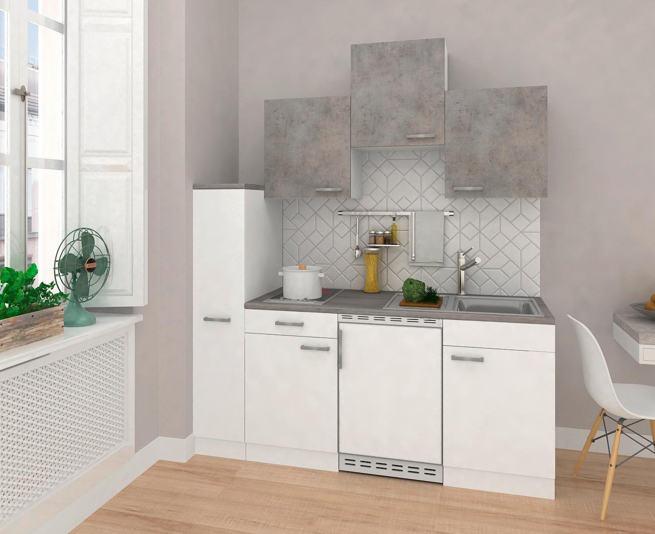 Küchenblock Economy Weiss/ Beton Cerankochfeld B: 180cm - Hellgrau/Weiß, MODERN, Holzwerkstoff (180cm) - Respekta