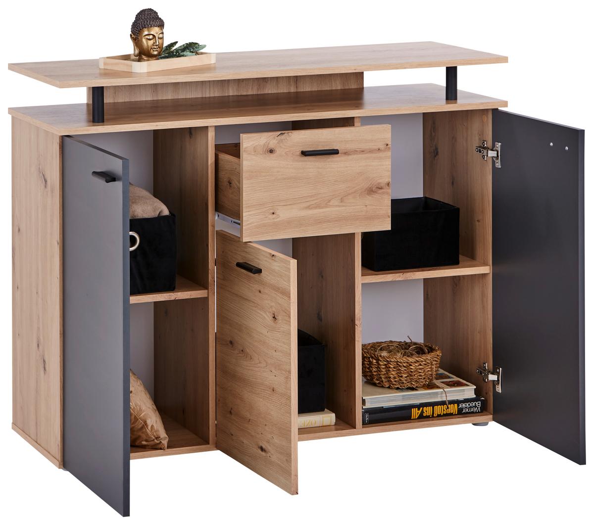 Komoda Leon, Antracit, Barva Hrasta - črna/antracit, Moderno, umetna masa/leseni material (117/92,3/38cm) - Mömax