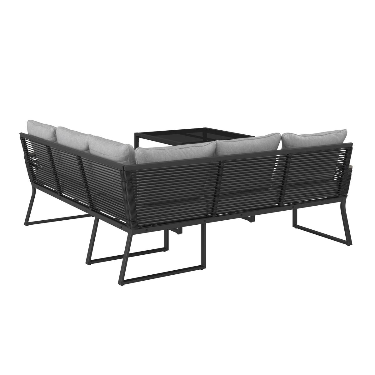 Dining-Loungeset Paulina Hellgr. Metall/Textil +Abdeck. - Hellgrau/Schwarz, Modern, Glas/Kunststoff (181/73/65cm) - Bessagi Garden