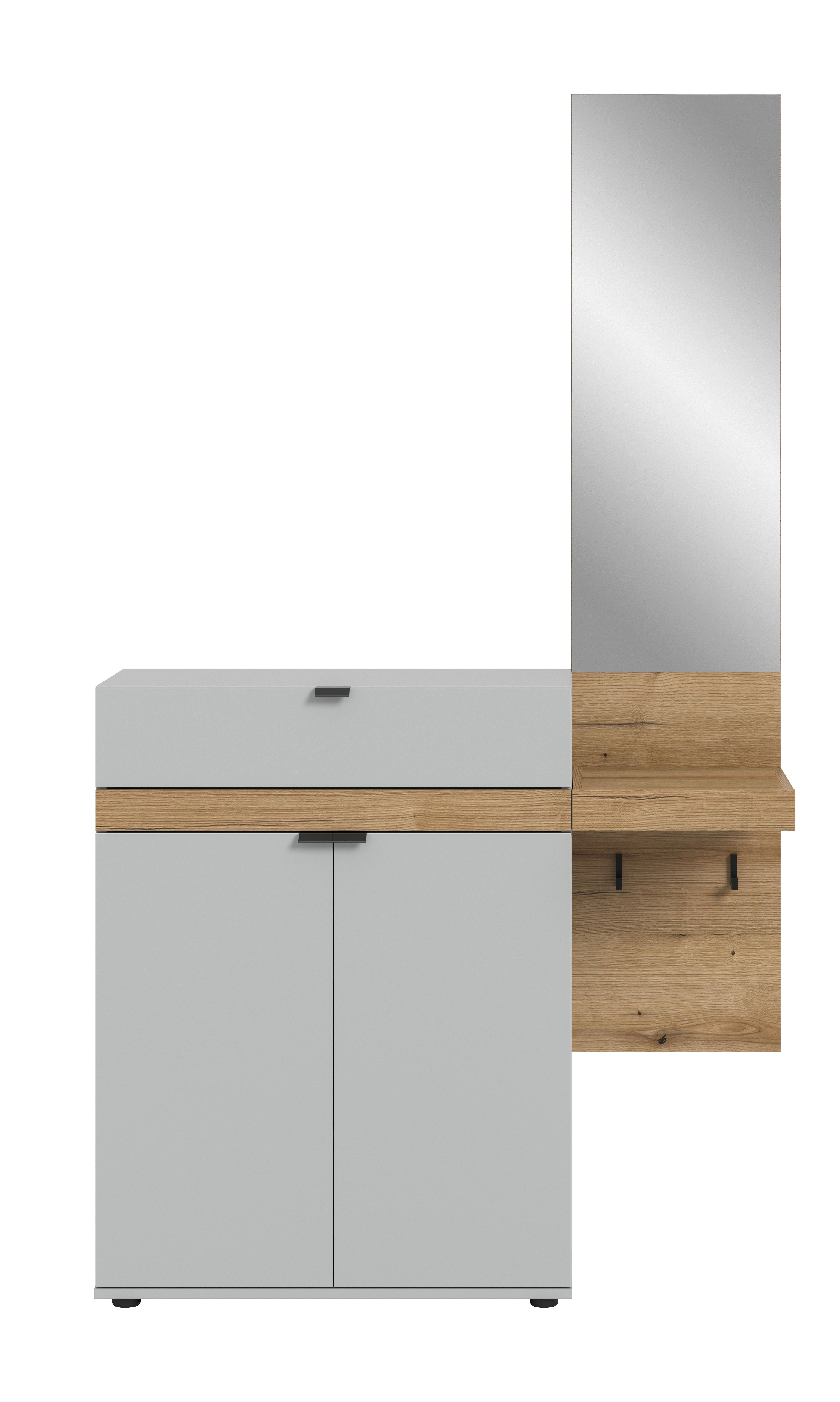 Predsoba Naro, Siva, Barva Hrasta, 2-Delna - siva/temni hrast, Design, leseni material (110/194/37cm) - Livetastic