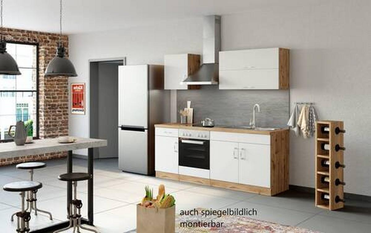 Küchenblock 'Sorrento' , Weiß - Chromfarben/Eiche Wotan, MODERN, Holzwerkstoff/Metall (210cm) - Held