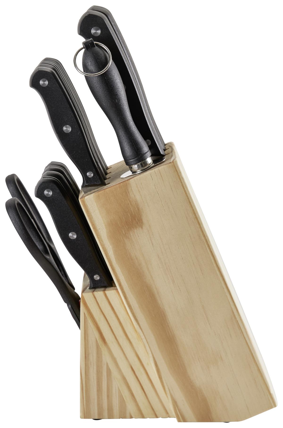 Messerblock Echtwerk Basic Silber-/Kieferfarben, 14-tlg. - Silberfarben/Kieferfarben, Trend, Holz/Metall (16/8,1/21,5cm) - Echtwerk