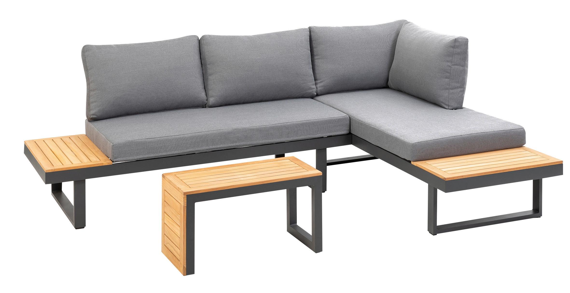 Loungegarnitur 3-tlg. Samara Holz/Metall/Textil mit Kissen - Anthrazit/Grau, Basics, Holz/Textil (253/70/175cm) - Gardenson