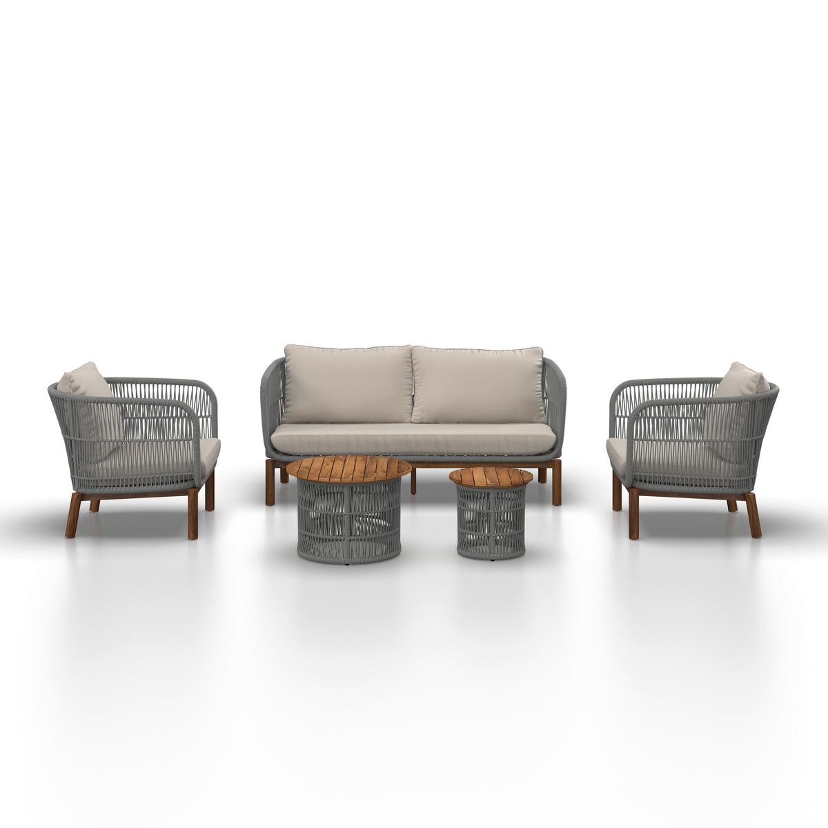 LOUNGEGARNITUR MALENE - Creme/Naturfarben, Modern, Holz/Textil (168/70,5/80cm) - Bessagi Garden