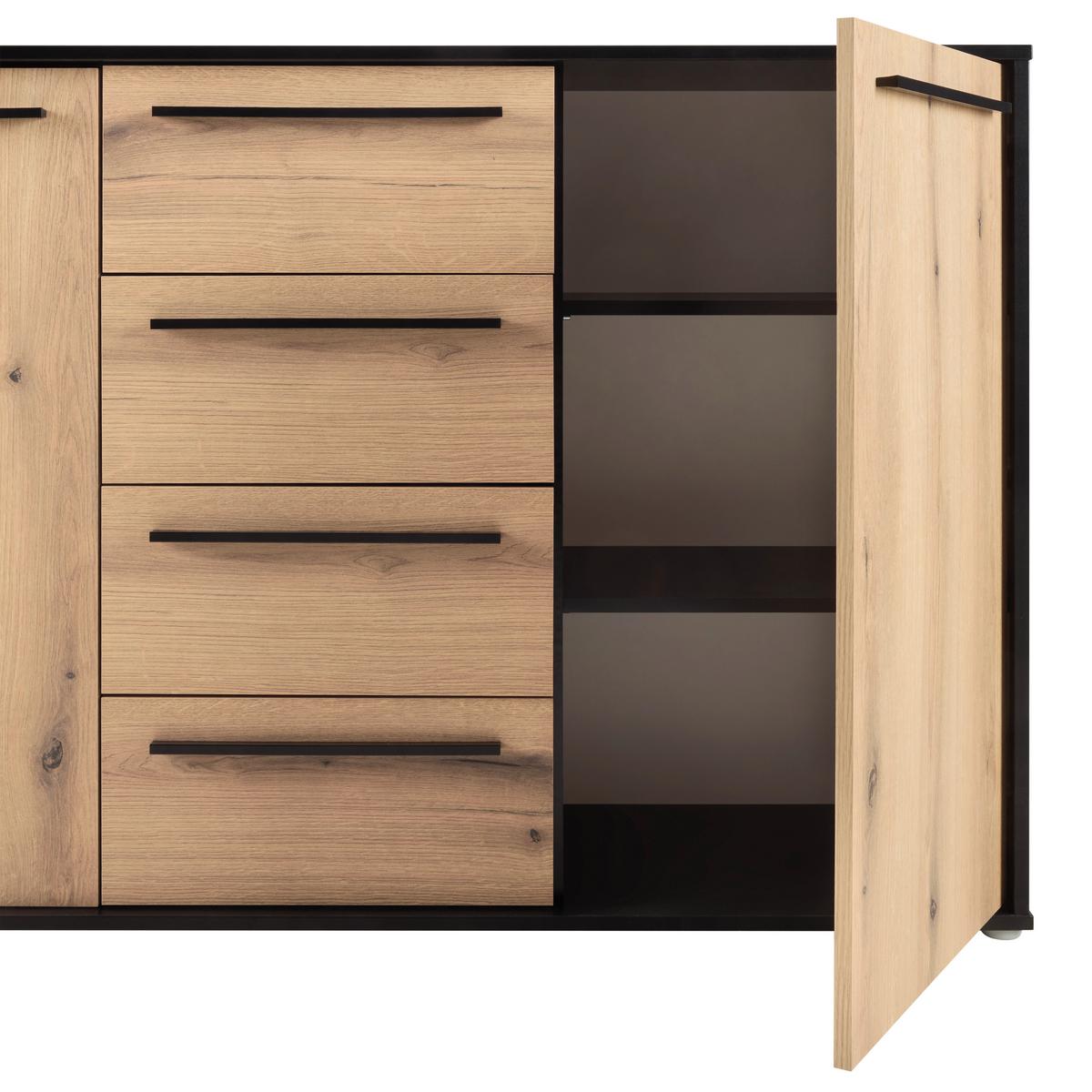 Sideboard Adriano Schwarz/Eichefarben - Eichefarben/Schwarz, MODERN, Holzwerkstoff/Kunststoff (149,5/94,8/41,2cm) - Mömax