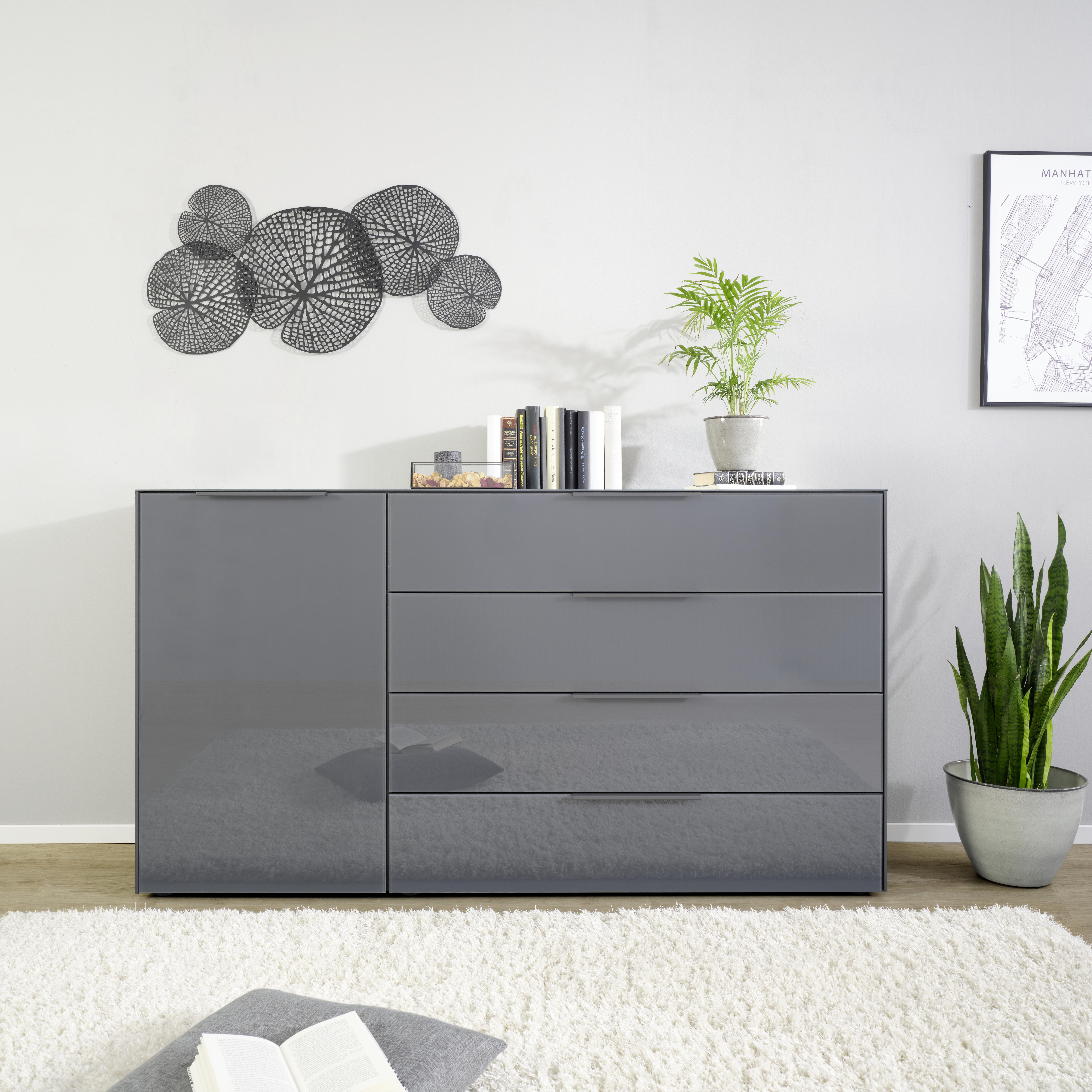 Sideboard in Anthrazit - Chromfarben/Anthrazit, Modern, Glas/Holzwerkstoff (177/97/45cm) - Premium Living