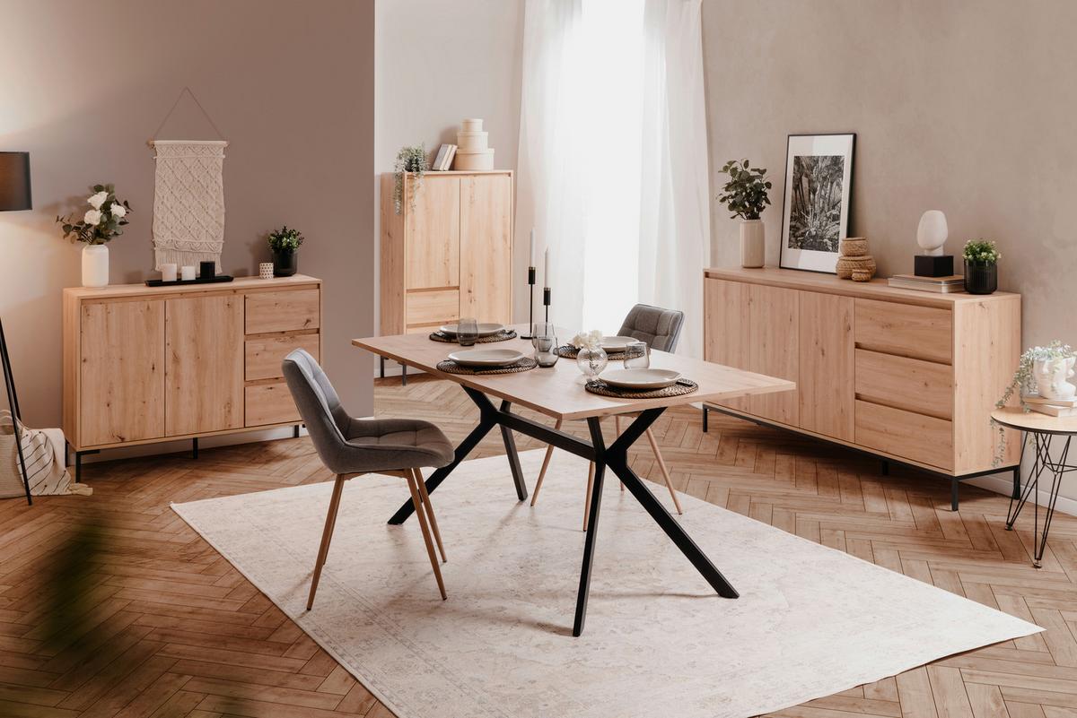 Jedilna Miza Onex, Barva Hrasta, 180x90 Cm - črna/hrast artisan, Basics, kovina/leseni material (180/90/75cm) - MID.YOU