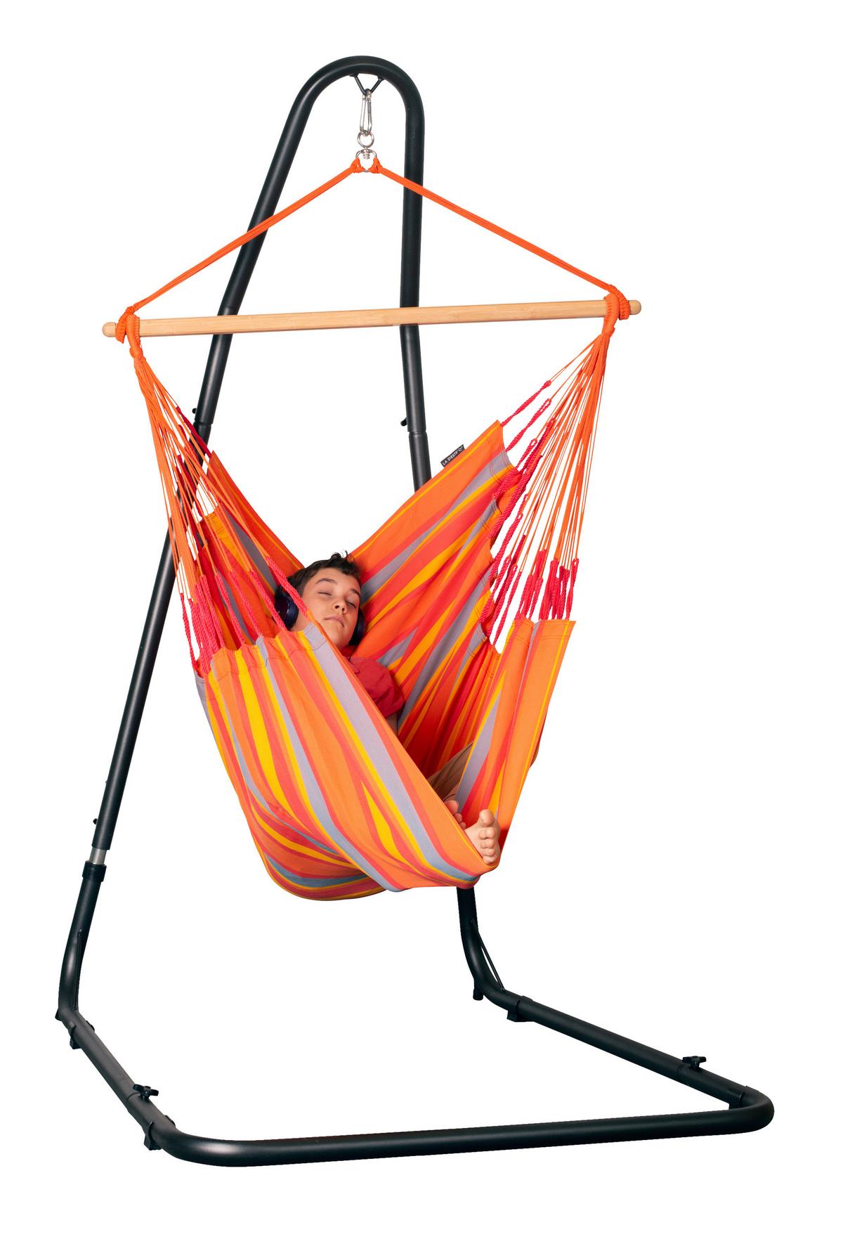 Hängesessel Comfort Hammock Echtholz Gelb/Orange/Rot/Grau - Gelb/Rot, LIFESTYLE, Holz/Textil (110/160/180cm) - La Siesta