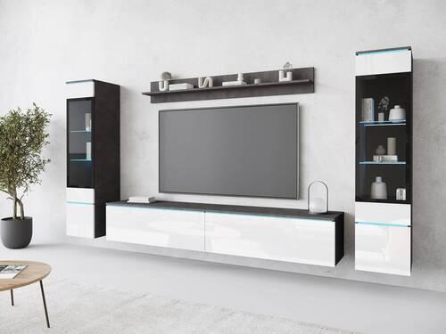 Wohnwand Vera 4-tlg. ca. 240x130 cm Anthrazit/Weiß - Weiß Hochglanz/Anthrazit, Design, Glas/Holzwerkstoff (240/130/33cm) - Livetastic