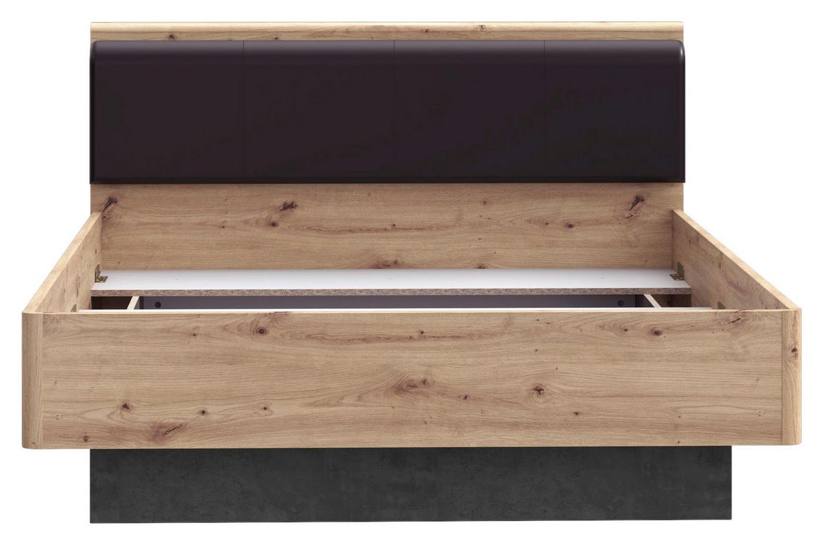 Postelja Raven, Barva Hrasta, Temno Siva, 120x200 - temno siva/črna, Design, leseni material/tekstil (120/200cm) - Carryhome