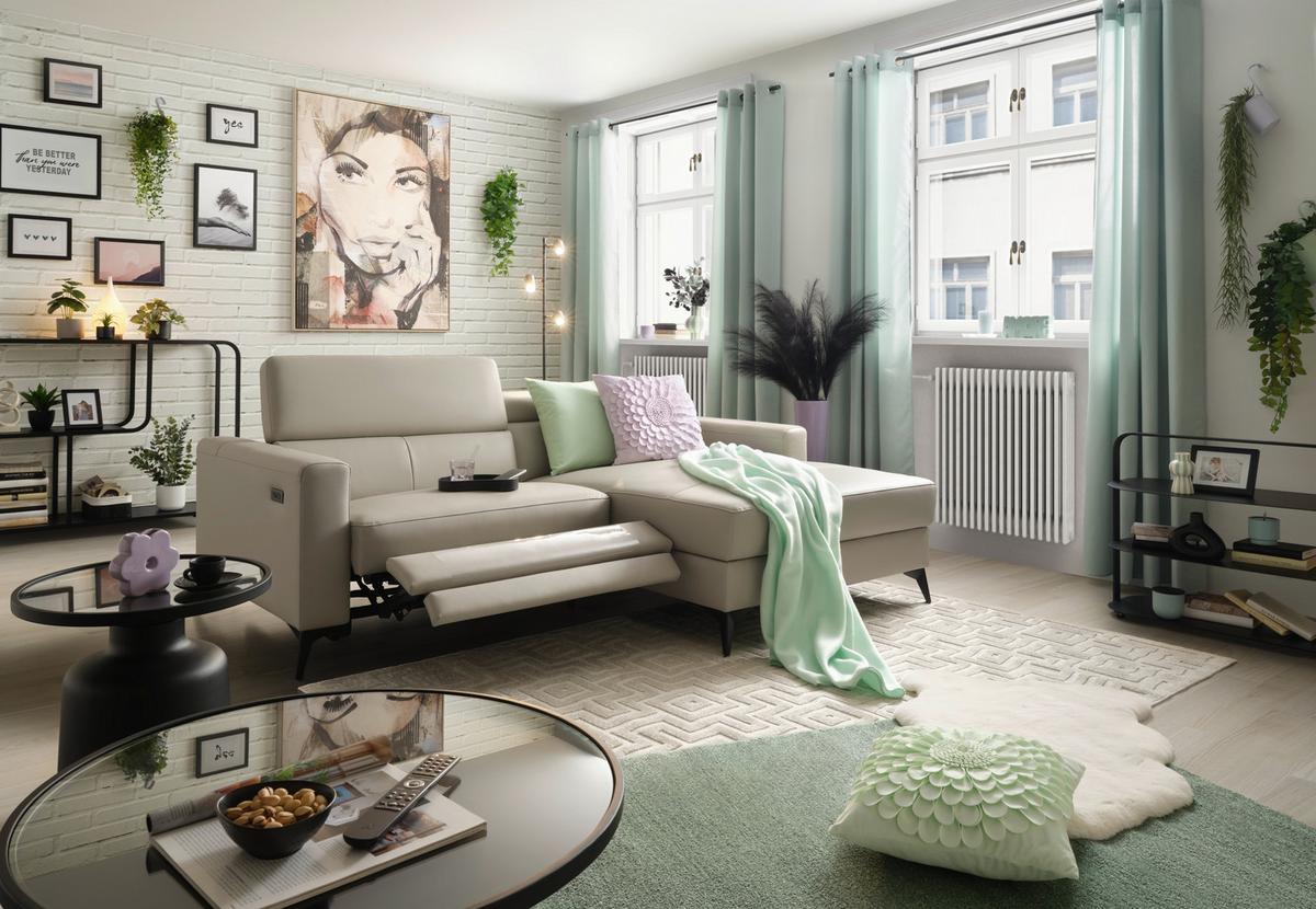 Ecksofa Bari Beige - beige/noir, Konventionell, cuir/métal (214/75-95/102-163cm) - Mömax