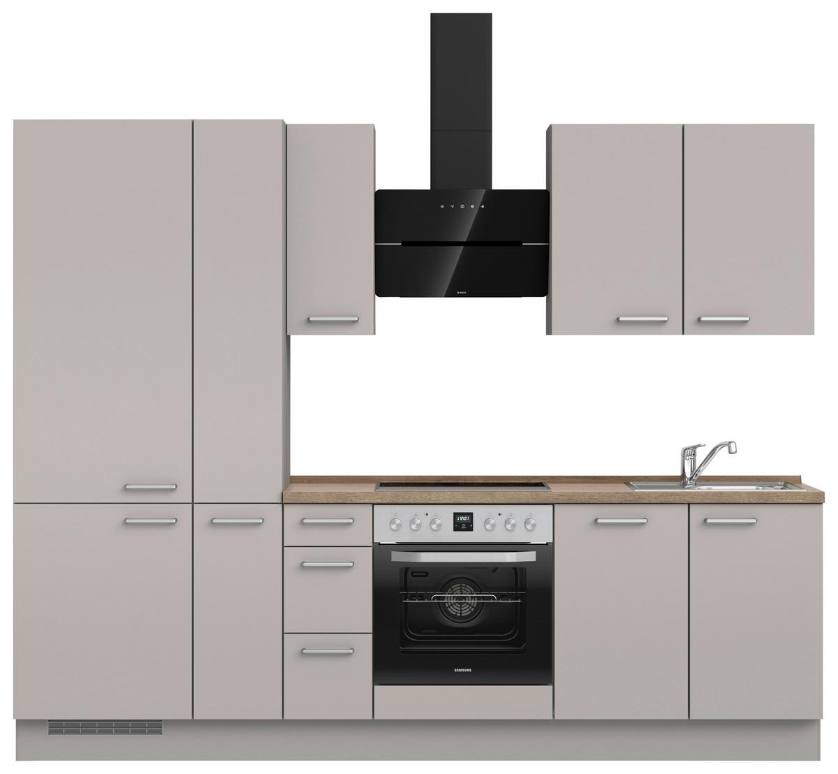 Küchenblock Touch High m. Geräten Grau - Eiche dunkel/Edelstahlfarben, MODERN, Holzwerkstoff/Metall (270cm) - Nobilia