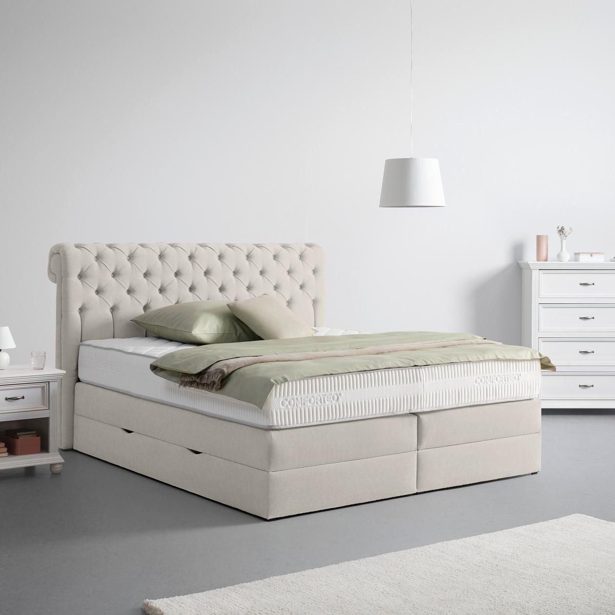 Boxspringbett Belano Creme ca. 160x200cm - Creme, Konventionell, Holz/Holzwerkstoff (160/200cm) - Premium Living