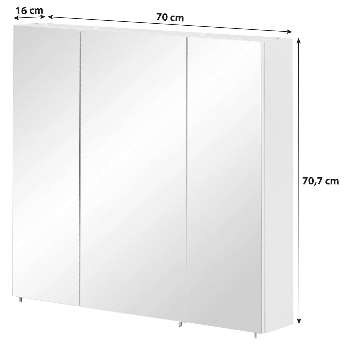 Spiegelschrank Lumo 3-türig ca. 70x71 cm Weiß - Nickelfarben, MODERN, Glas/Holzwerkstoff (70/70,7/15,6cm) - MID.YOU