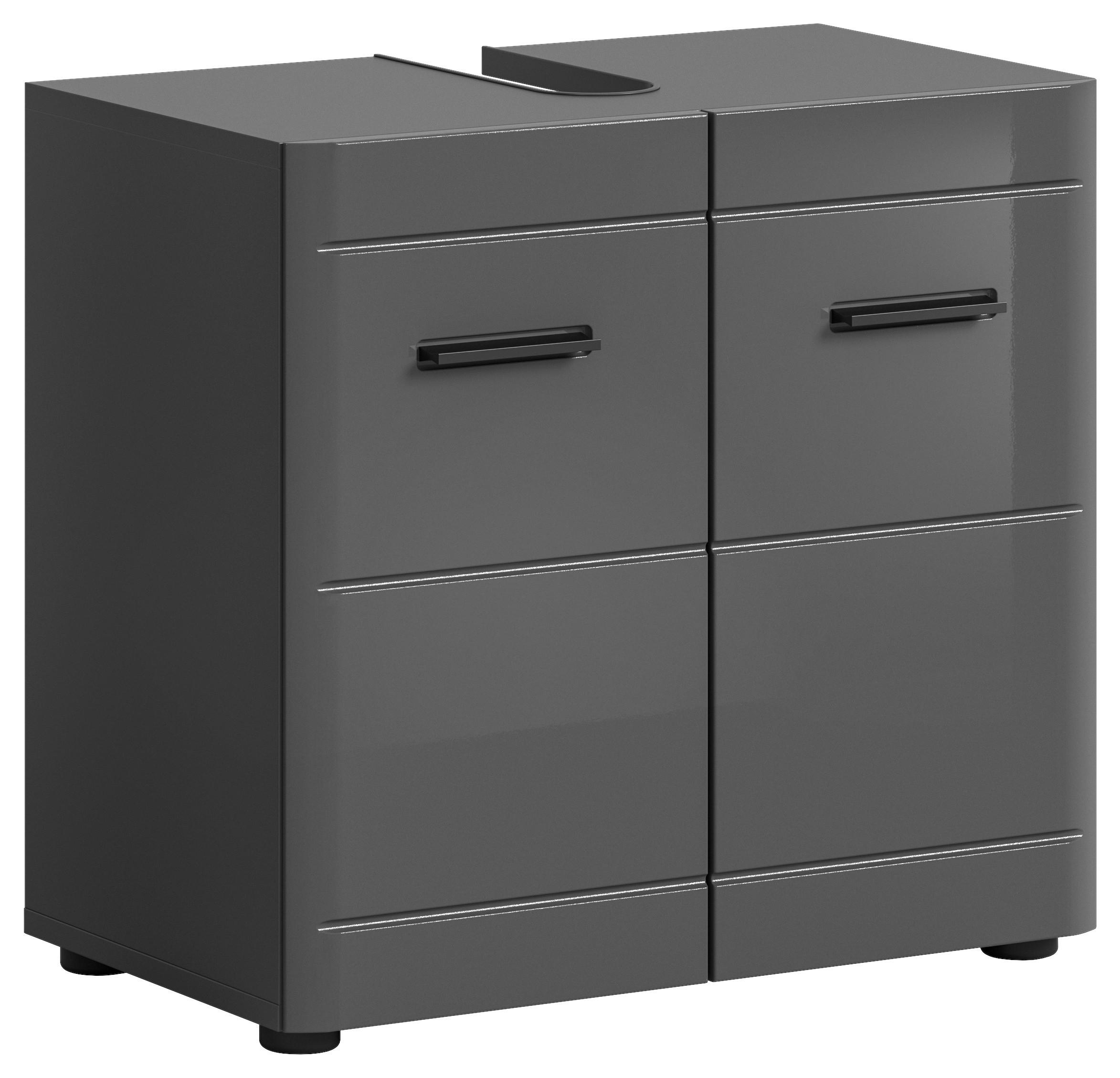 Waschbeckenunterschrank Soft ca. 60x56x34 cm Grau hochglanz - Grau Hochglanz/Schwarz, MODERN, Holzwerkstoff/Kunststoff (60/56/34cm) - MID.YOU