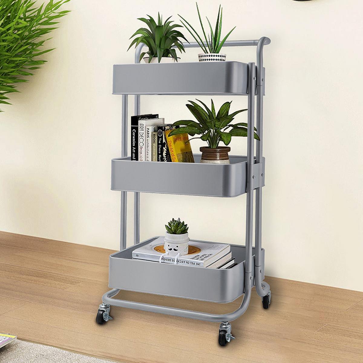 Servierwagen Danao in Silberfarben - Silberfarben/Silbereichenfarben, Basics, Metall (43/32/86cm) - Echtwerk