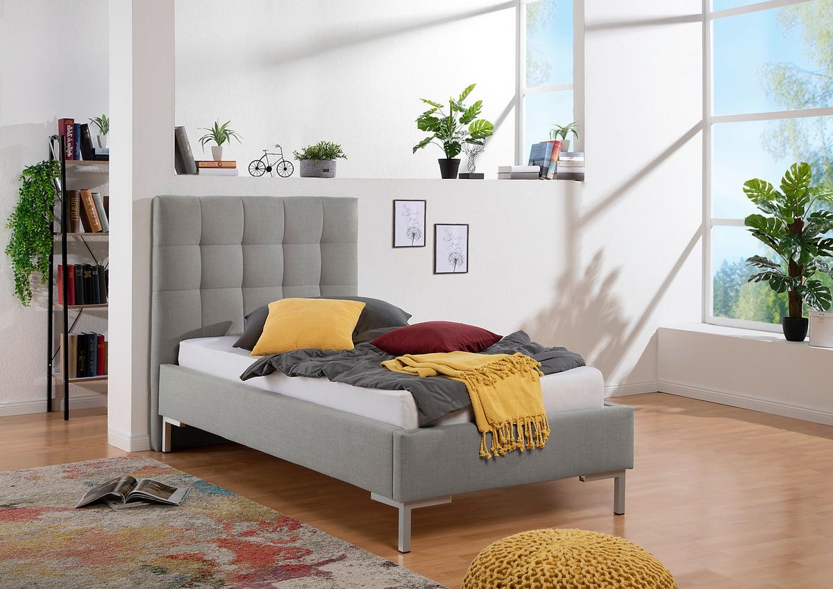 Polsterbett Maurizio Grau ca. 100x200 cm - Silberfarben/Grau, MODERN, Textil/Metall (100/200cm) - Livetastic