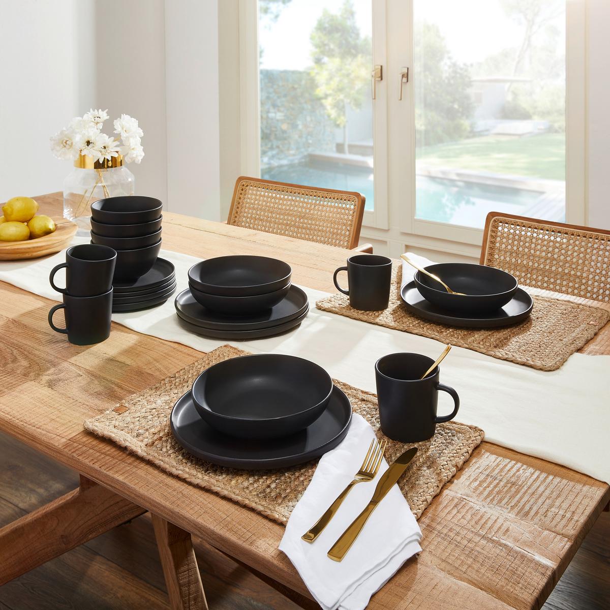 SERWIS OBIADOWO-ŚNIADANIOWY STONE BLACK - czarny, Trend, ceramika - Novel