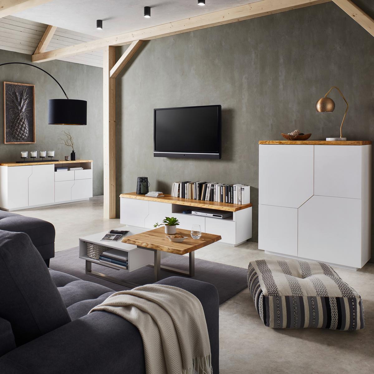 TV-ELEMENT in weiß "Carlos" - Weiss/Eichefarben, Modern, Holz (180/46,5/42cm) - Bessagi Home