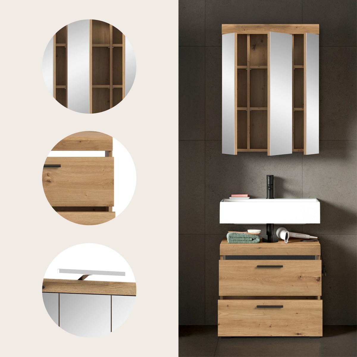 Badezimmer Scout Eiche Artisan 2-teilig - Schwarz/Eiche Artisan, Trend, Glas/Holzwerkstoff (60cm) - MID.YOU