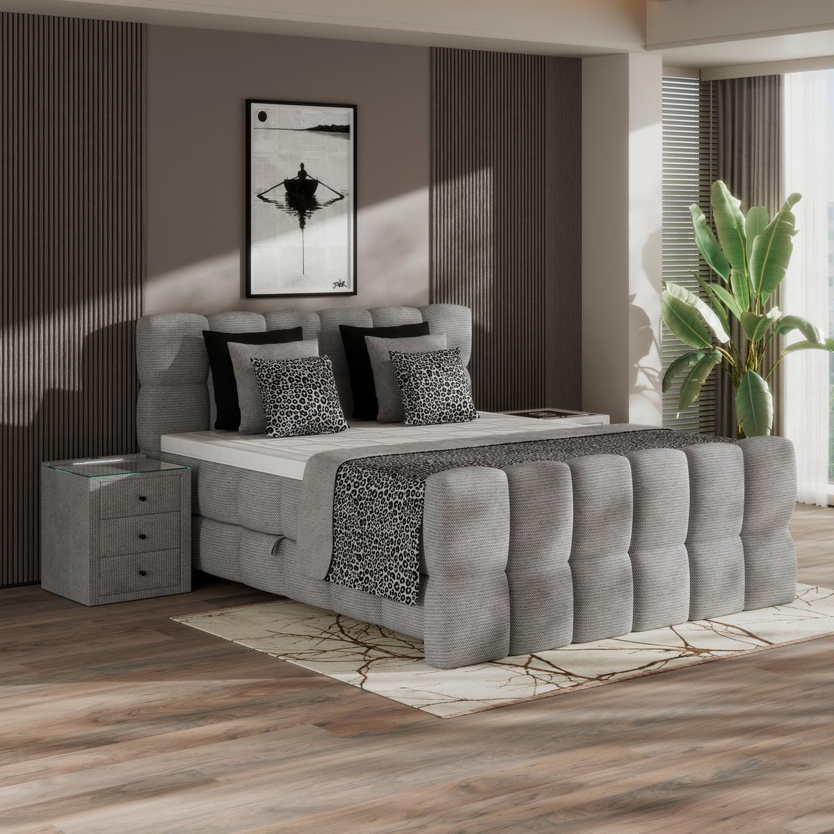 Postelja Boxspring Brisbane, Svetlo Siva, 180x200 - črna/svetlo siva, Trend, umetna masa/tekstil (180/200cm) - Premium Living
