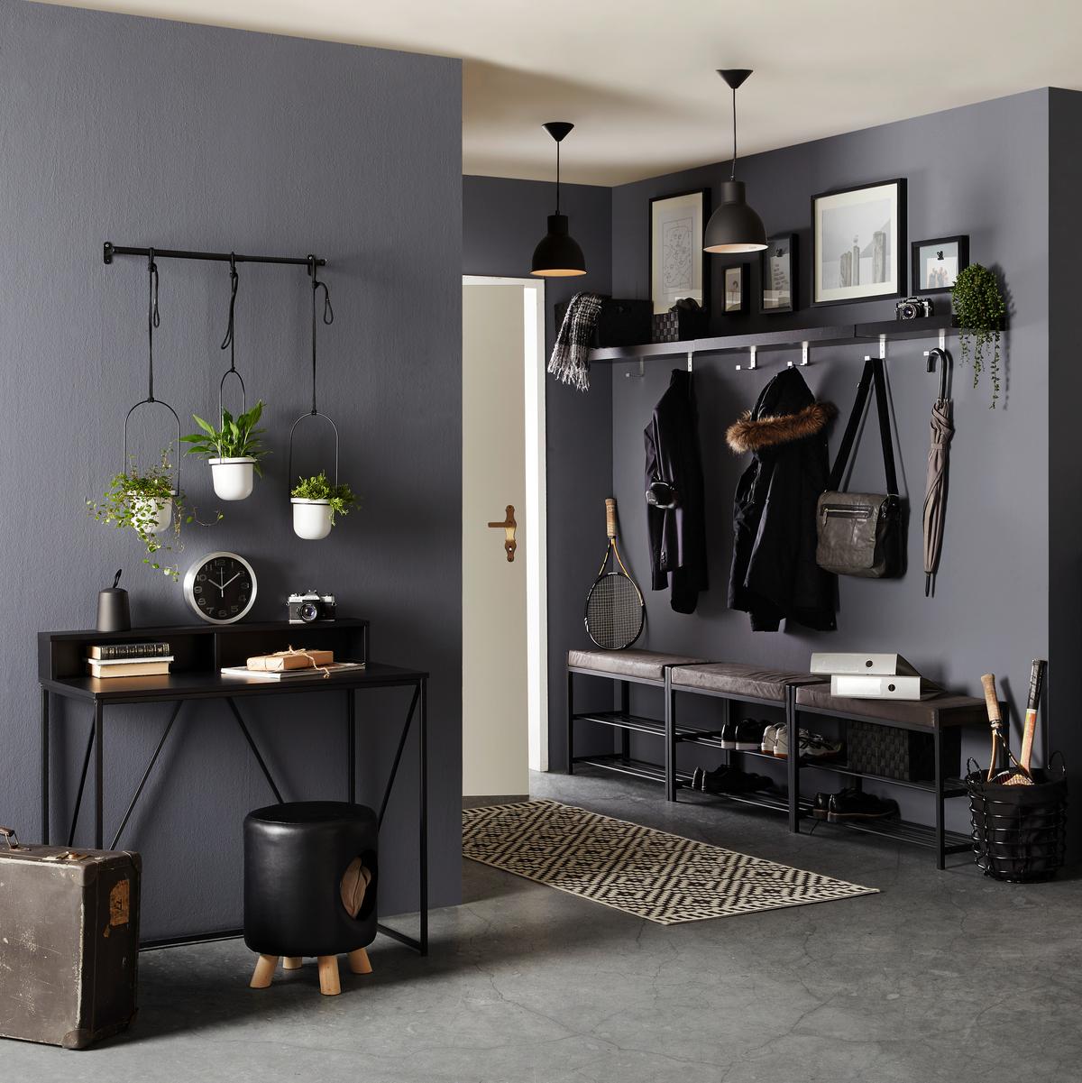 Garderobenbank Elma in Schwarz - Weiss/Dunkelgrau, Modern, Textil/Metall (80/52/30cm) - Mömax