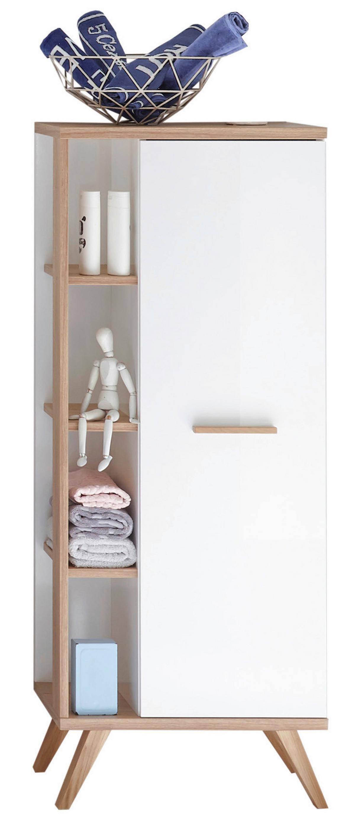 SZAFKA ŚREDNIA NOVENTA  -TOP- - kolor dębowy/biały, Design, materiał drewnopochodny/szkło (50,5/128/33cm) - Xora