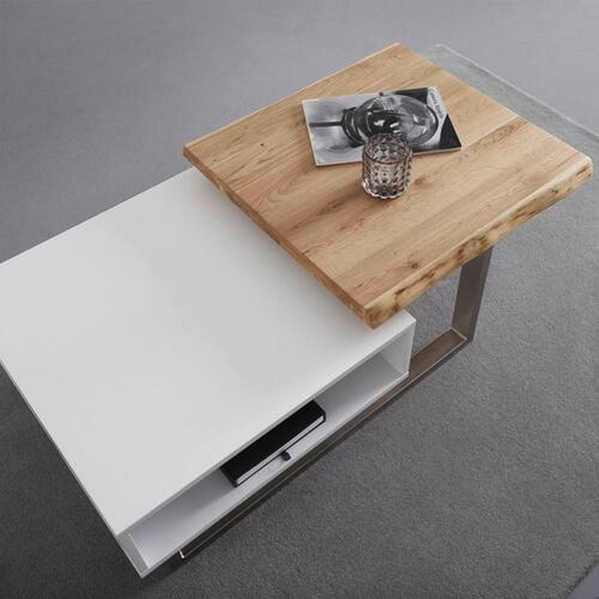 Couchtisch Carlos Weiß/Eichefarben Echtholz/MDF - Eichefarben/Weiß, MODERN, Holz/Metall (110/61/40cm) - Bessagi Home