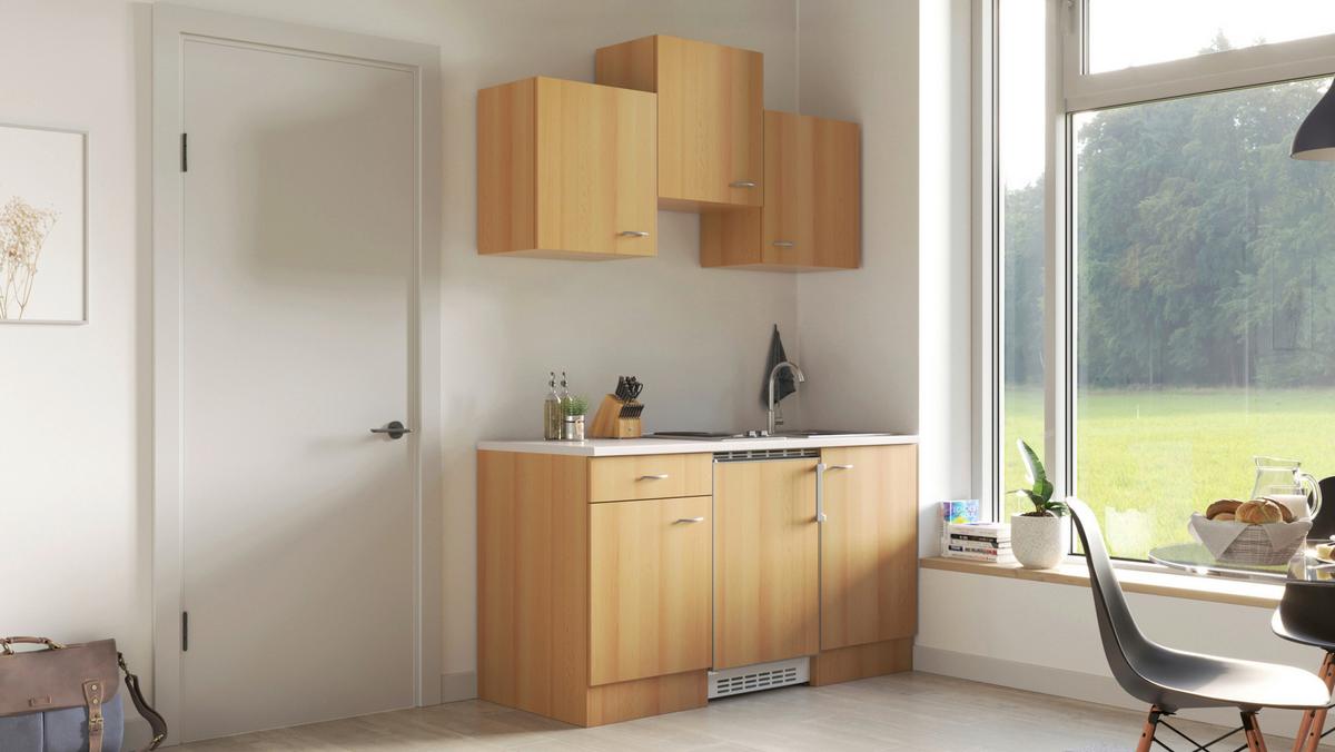 Kuhinja Z Aparati Po Meri Nano, Barva Bukve - barve nerjavečega jekla/barve bukve, Moderno, umetna masa/leseni material (150cm) - FlexWell
