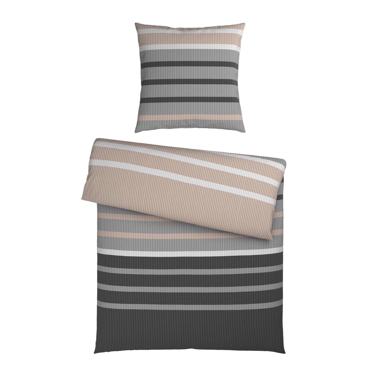 Bettwäsche Streif Schwarz/Beige ca. 135x200cm - Beige/Schwarz, KONVENTIONELL, Textil (135/200cm) - Mömax