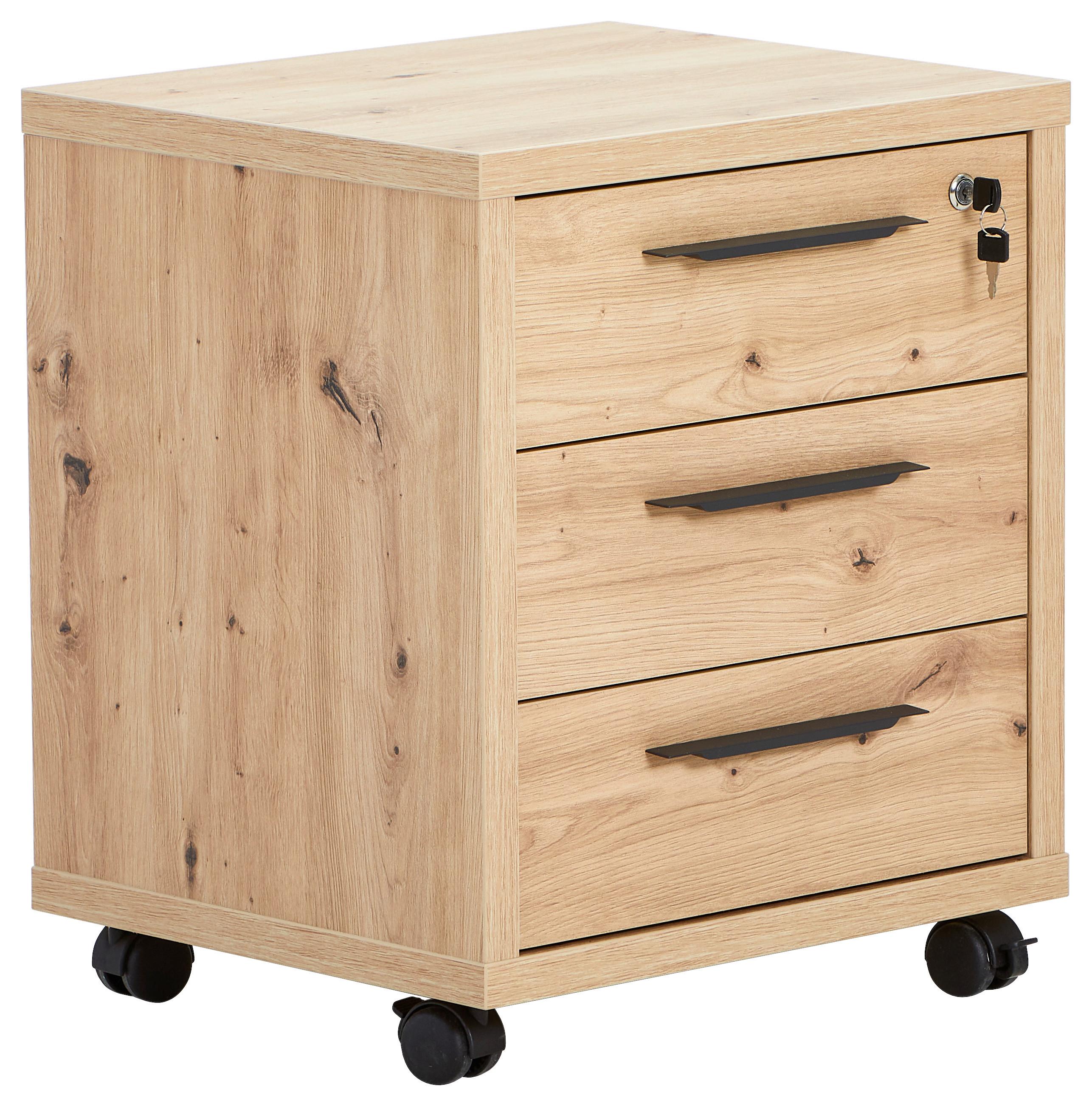 KONTENER NA KÓŁKACH DISEGNO - antracytowy/dąb artisan, Design, materiał drewnopochodny/tworzywo sztuczne (52/61/44cm) - Carryhome