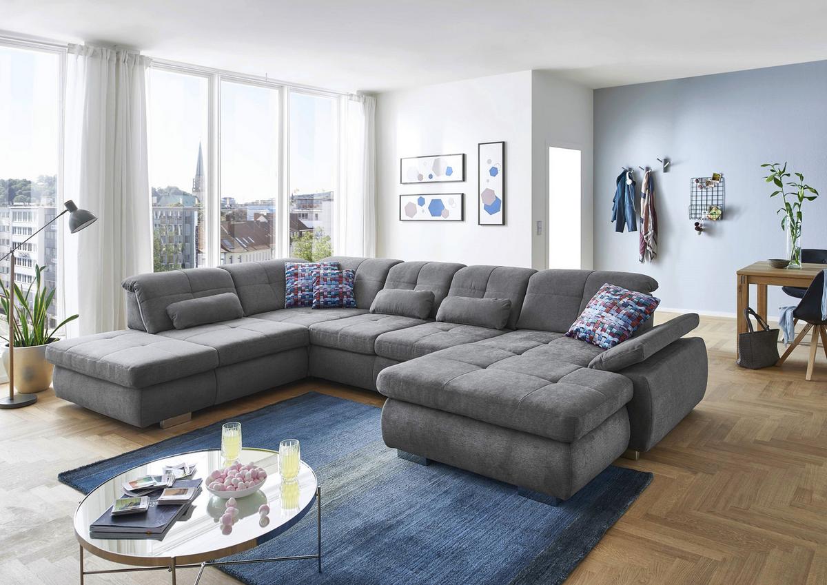 U-alakú Kanapé Paso - ezüstszínű, Konventionell, faalapú anyag/fém (374/83/260cm) - Premium Living