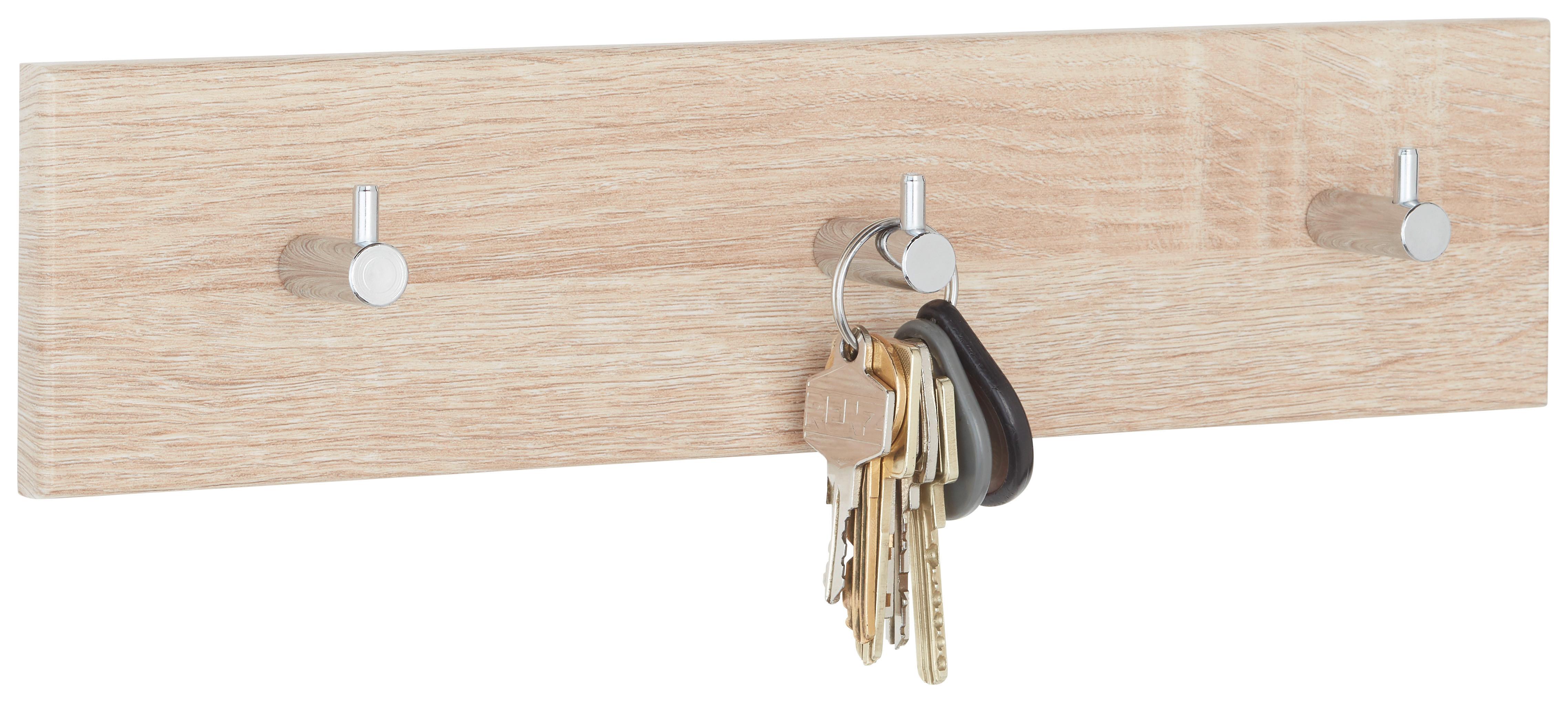 Cuier perete cu cârlige Eddy - culoare lemn stejar, Konventionell, metal/material pe bază de lemn (34/8/5cm) - Modern Living