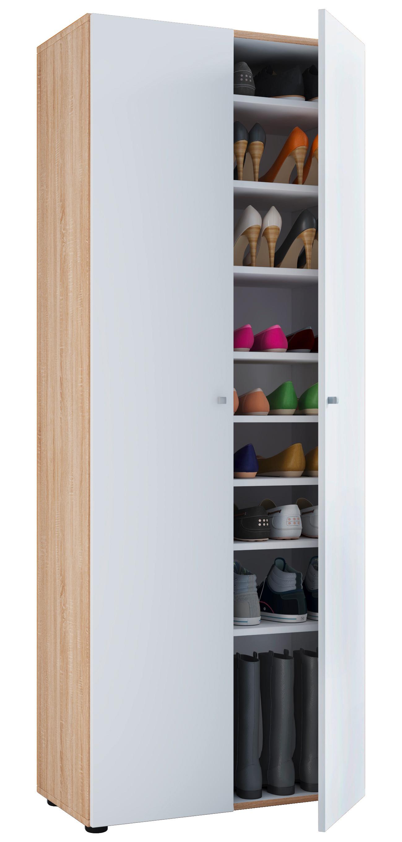SCHUHSCHRANK VANDOL I 9 DT - Weiss/Eichefarben, Design, Holzwerkstoff/Kunststoff (71/180/39cm) - MID.YOU