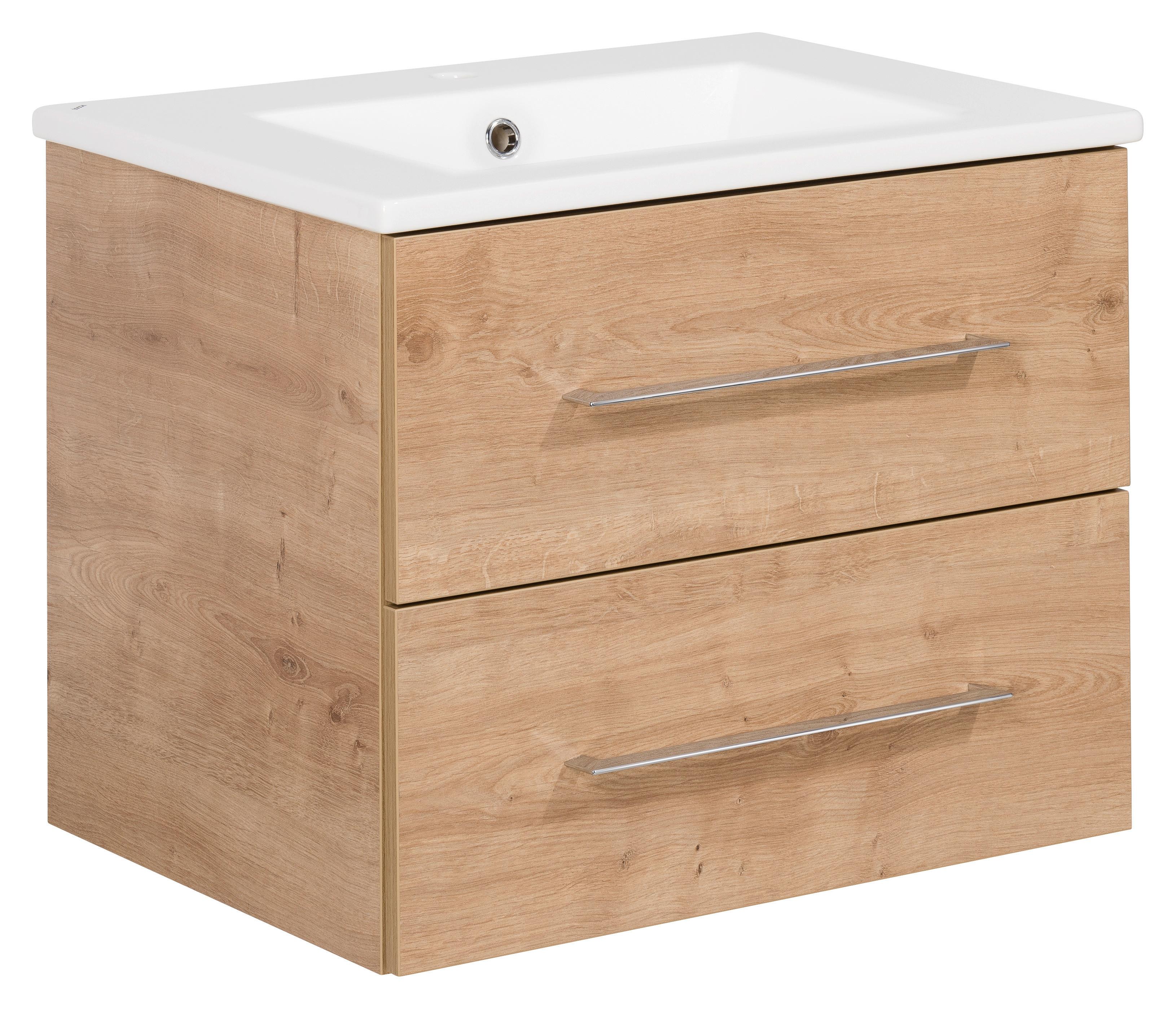 Waschtischkombi B.Perfekt Eichefarben - Eichefarben/Silberfarben, MODERN, Keramik/Holzwerkstoff (62,5cm) - MID.YOU