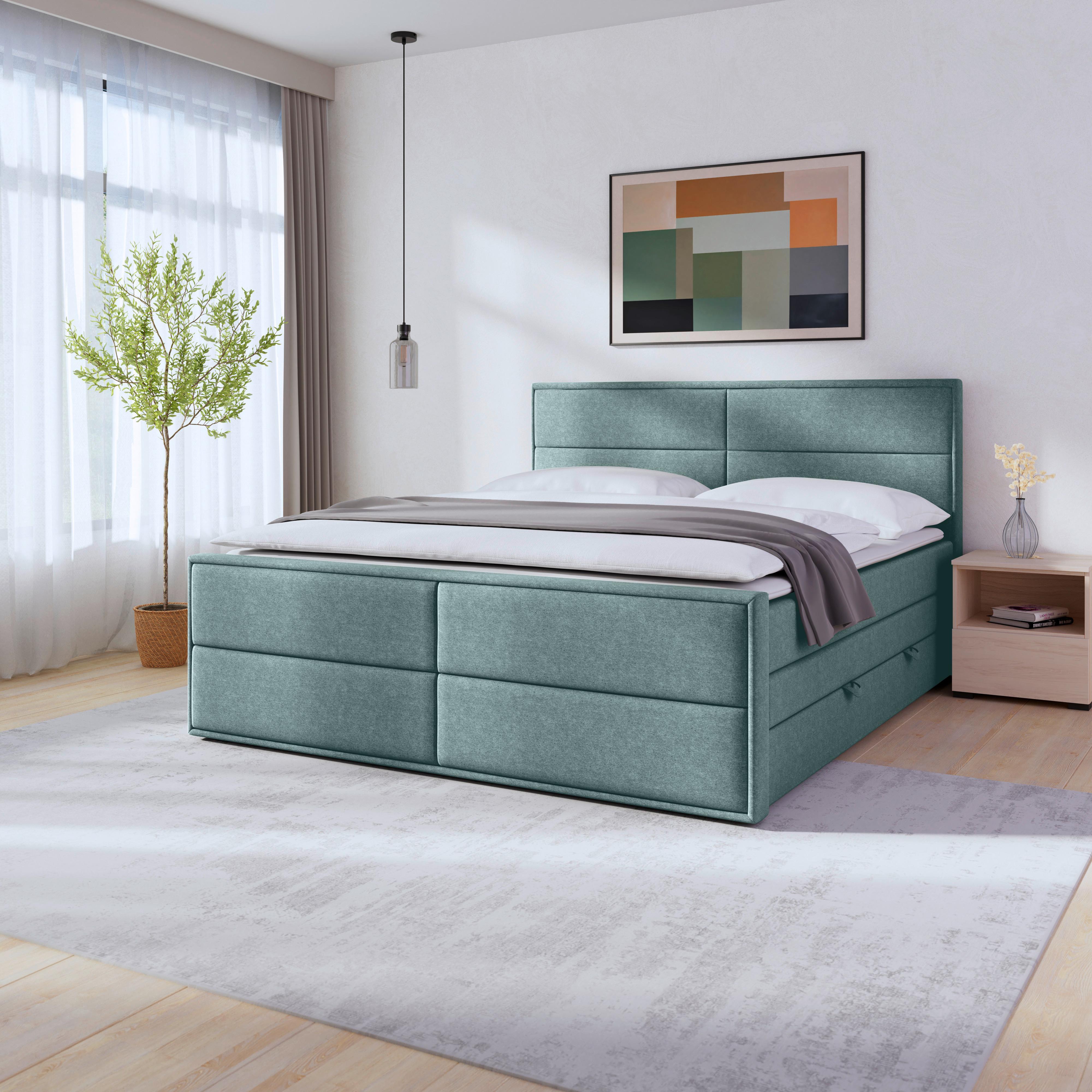 Boxspringbett Palermo ca. 180x200 cm Blau - Blau, MODERN, Holz/Kunststoff (180/200cm) - MID.YOU