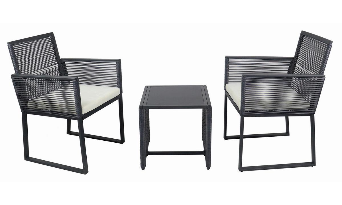 Gartenset Fidola 3-tlg. Schwarz - Schwarz, MODERN, Glas/Kunststoff - MID.YOU