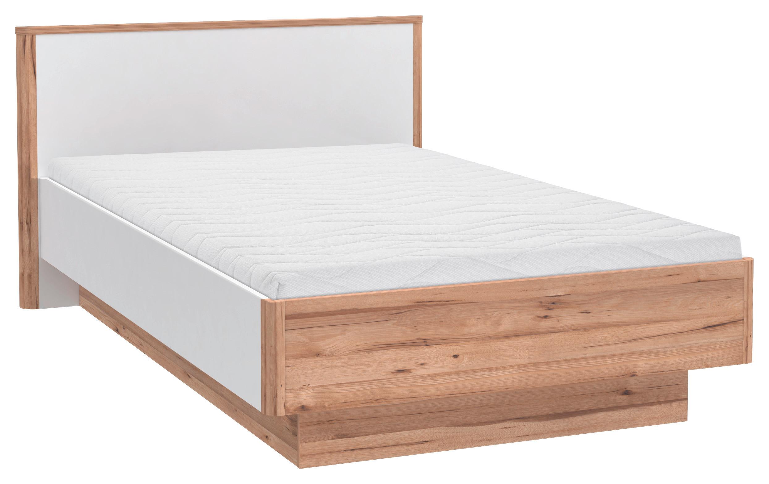 Postelja Tess, Bela, Barva Hrasta, 120x200 - barve hrasta/bela, Moderno, leseni material (120/200cm) - Xora