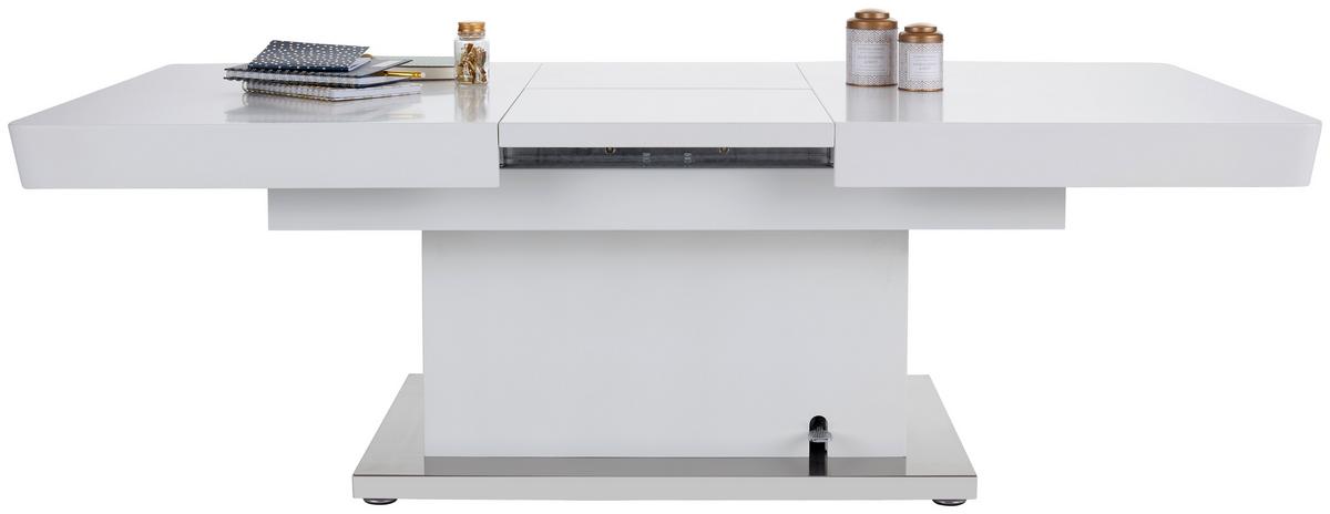 Klubska Miza Manchester, Bela, Raztegljiva, Nastavljiva - barve nerjavečega jekla/bela, Moderno, kovina/leseni material (120-160/50-78/80cm)