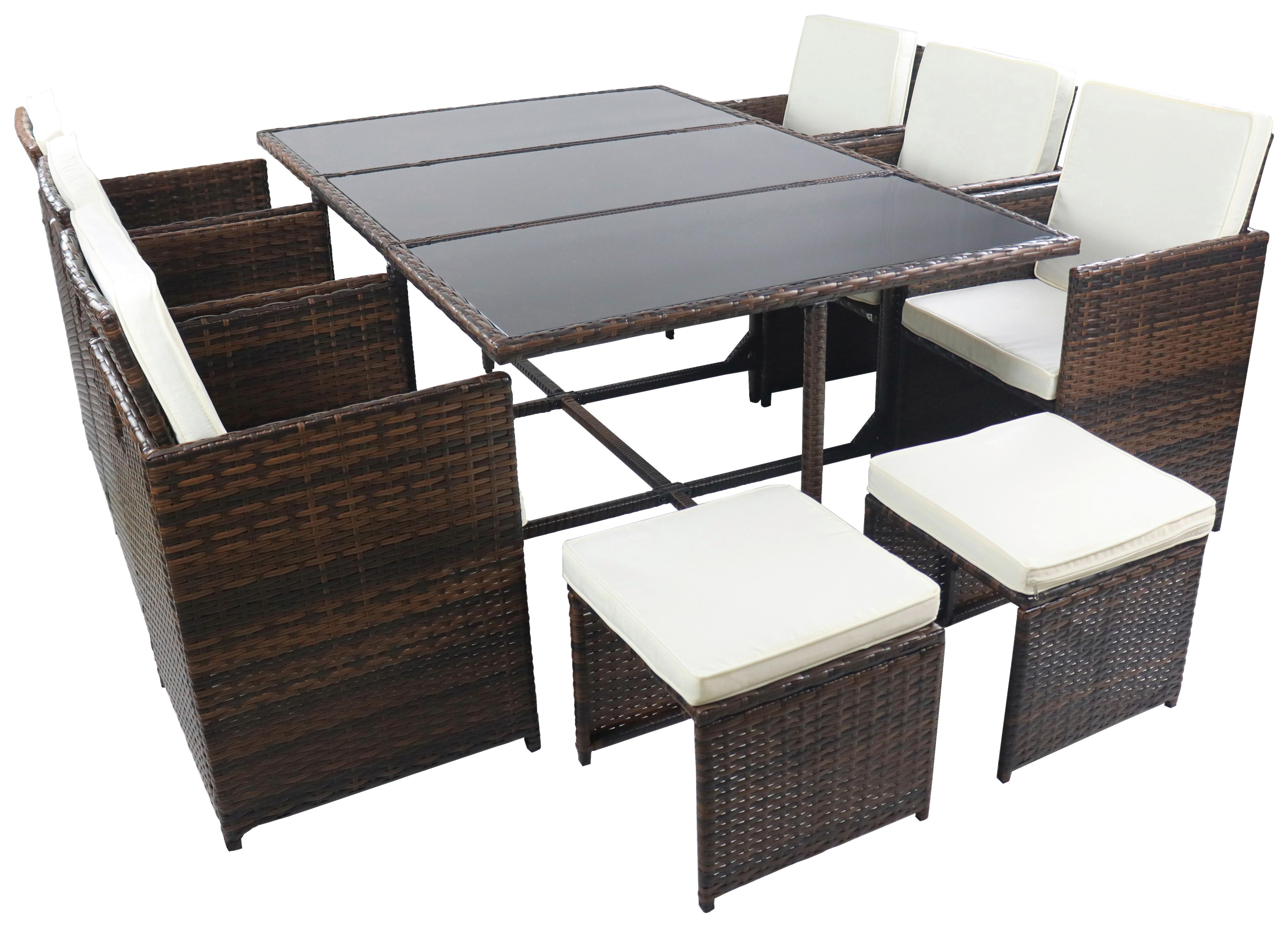 GARTENTISCHGRUPPE RALOSO - Creme/Braun, Modern, Glas/Kunststoff - Gardenson