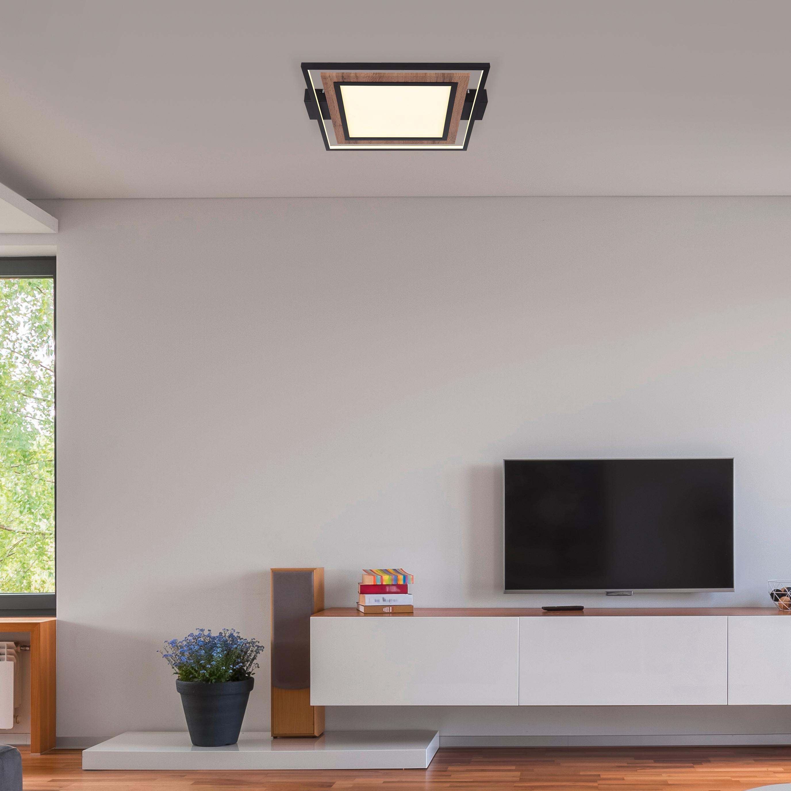 LED-Deckenleuchte Gabaldo Opal/Schwarz max. 36 Watt - Dunkelbraun/Opal, Natur, Holzwerkstoff/Kunststoff (50/45/5,5cm) - Globo