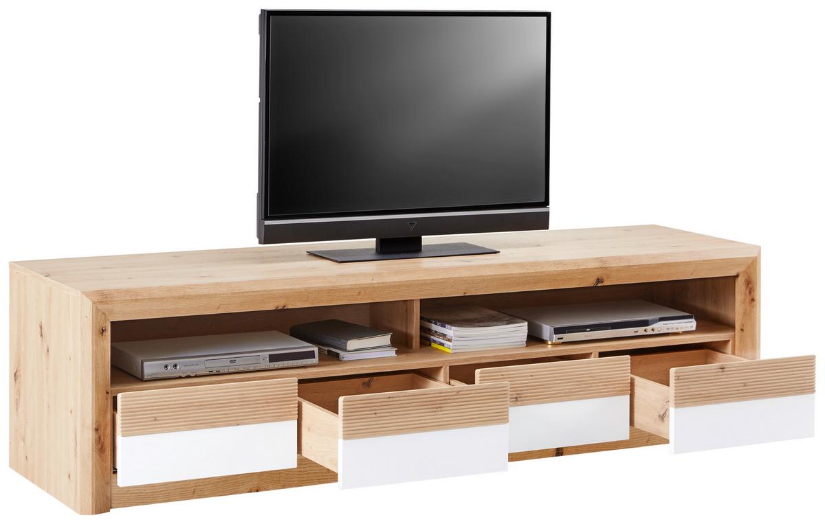 Tv-element Kashmir New, Barva Hrasta, Bela - črna/barve hrasta, Moderno, leseni material (185/50/49cm) - Zandiara