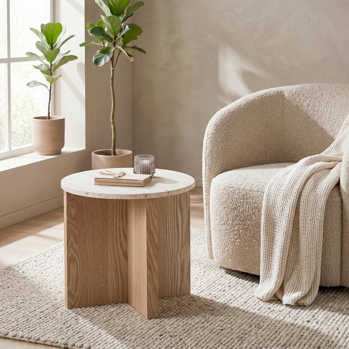 Beistelltisch Matera Naturstein Travertine - Naturfarben, MODERN, Holzwerkstoff/Stein (40/39cm) - Based