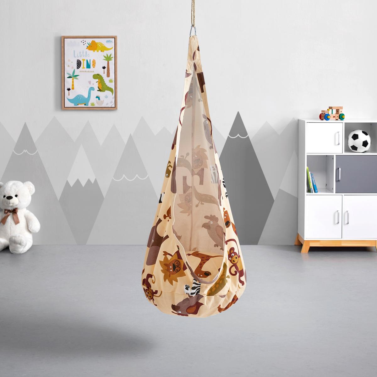 Hängehöhle Pooh Braun/Beige Webstoff - Beige/Braun, MODERN, Textil (70/150/70cm) - Bessagi Kids