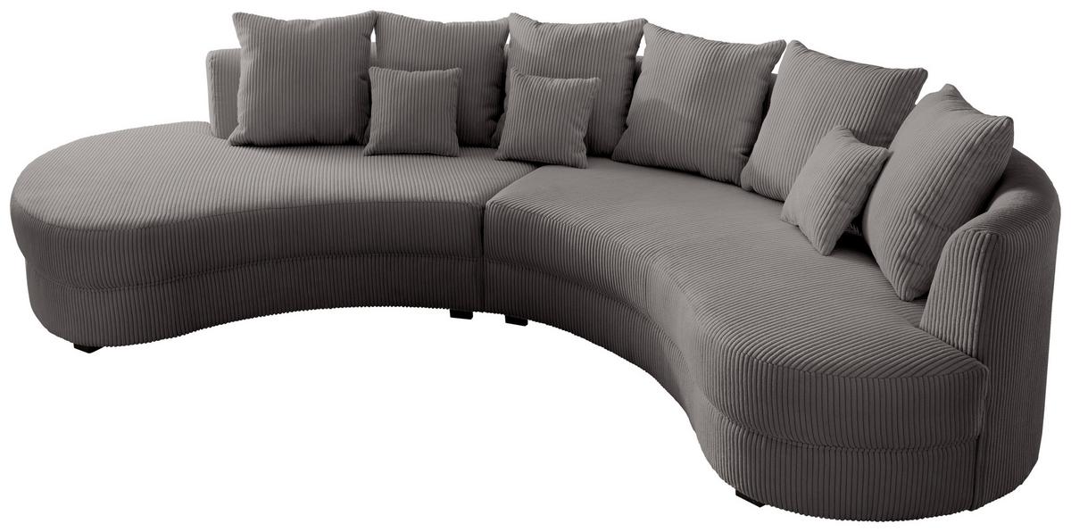 Wohnlandschaft Limoncello m. Hocker ca. 160x300cm Grau Cord - Schwarz/Grau, Design, Kunststoff/Textil (160/300cm) - Livetastic