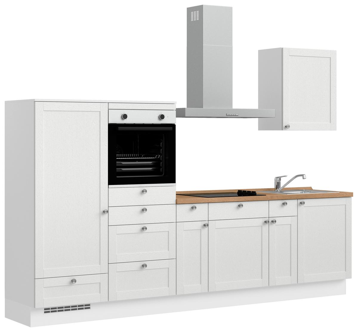 Küchenleerblock Frame Low o. Geräte Weiß - Edelstahlfarben/Eichefarben, MODERN, Holzwerkstoff/Metall (300cm) - Nobilia