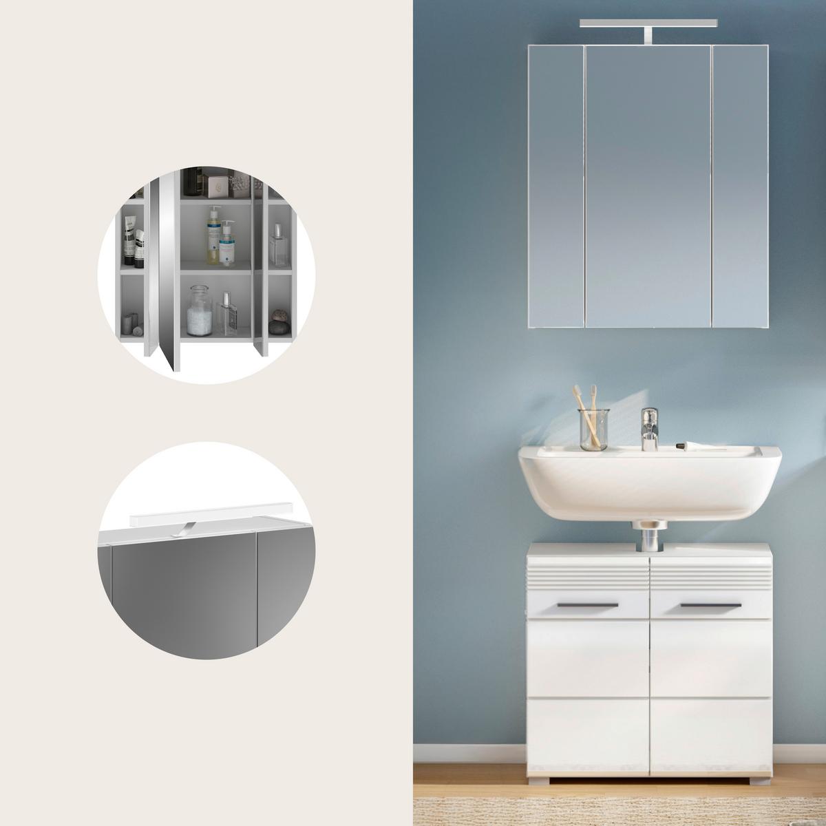 Kopalnica Linus, Bela, 2-Delna - srebrne barve/bela, Moderno, umetna masa/steklo (60/182/34cm) - MID.YOU